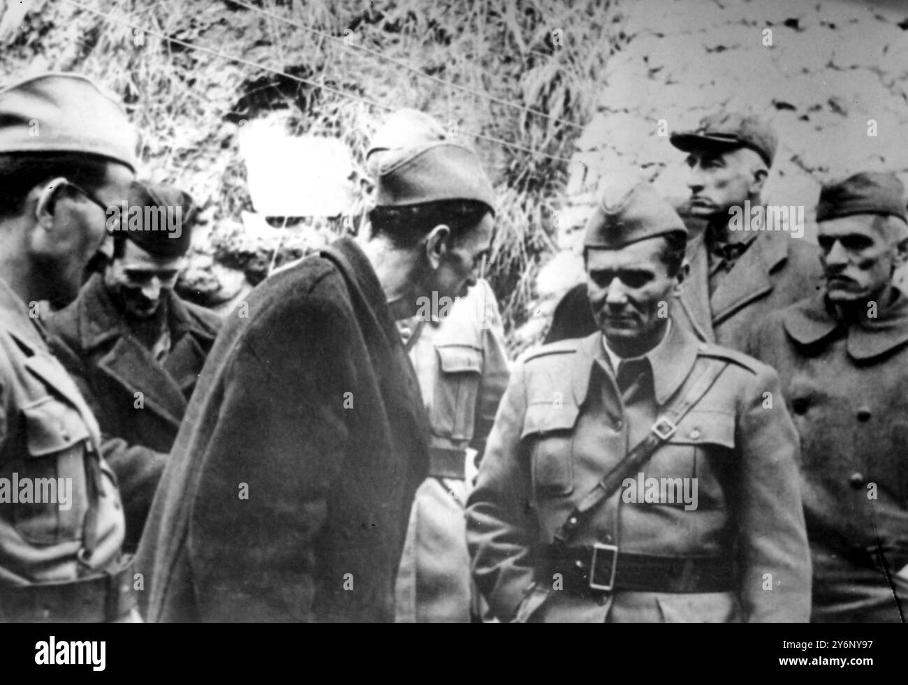 President Josip Broz Tito (left) in Yugoslavia shown at Jauce during 1943 in World War II Stock Photo