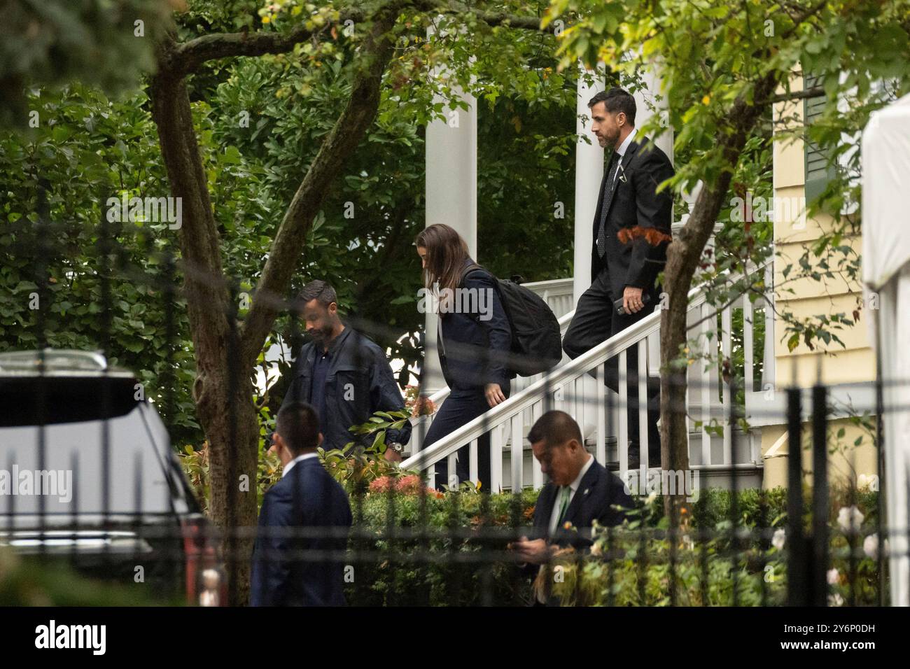 People exit Gracie Mansion, the official residence of New York City Mayor Eric Adams, Thursday, Sept. 26, 2024, in New York. (AP Photo/Yuki Iwamura) Stock Photo