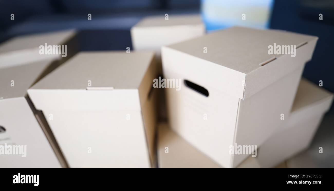 Empty cardboard boxes with covers container for storage things Stock Photo