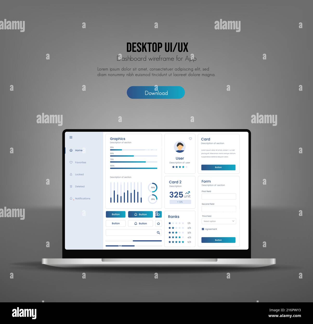 User interface of laptop. UX UI design. Dashboard usability on ...