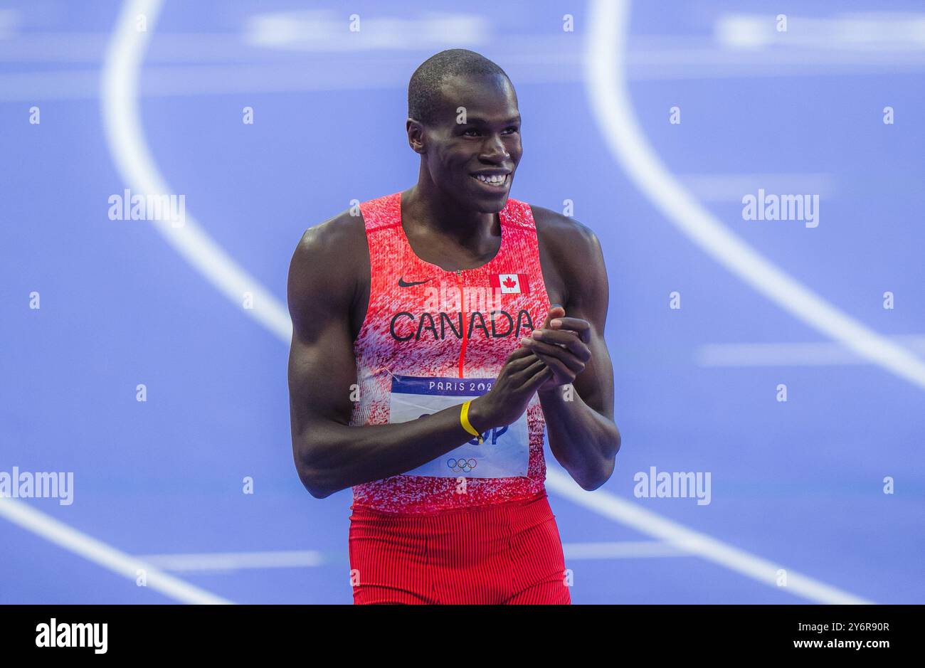 Marco Arop participating in the 800 meters at the Paris 2024 Olympic ...