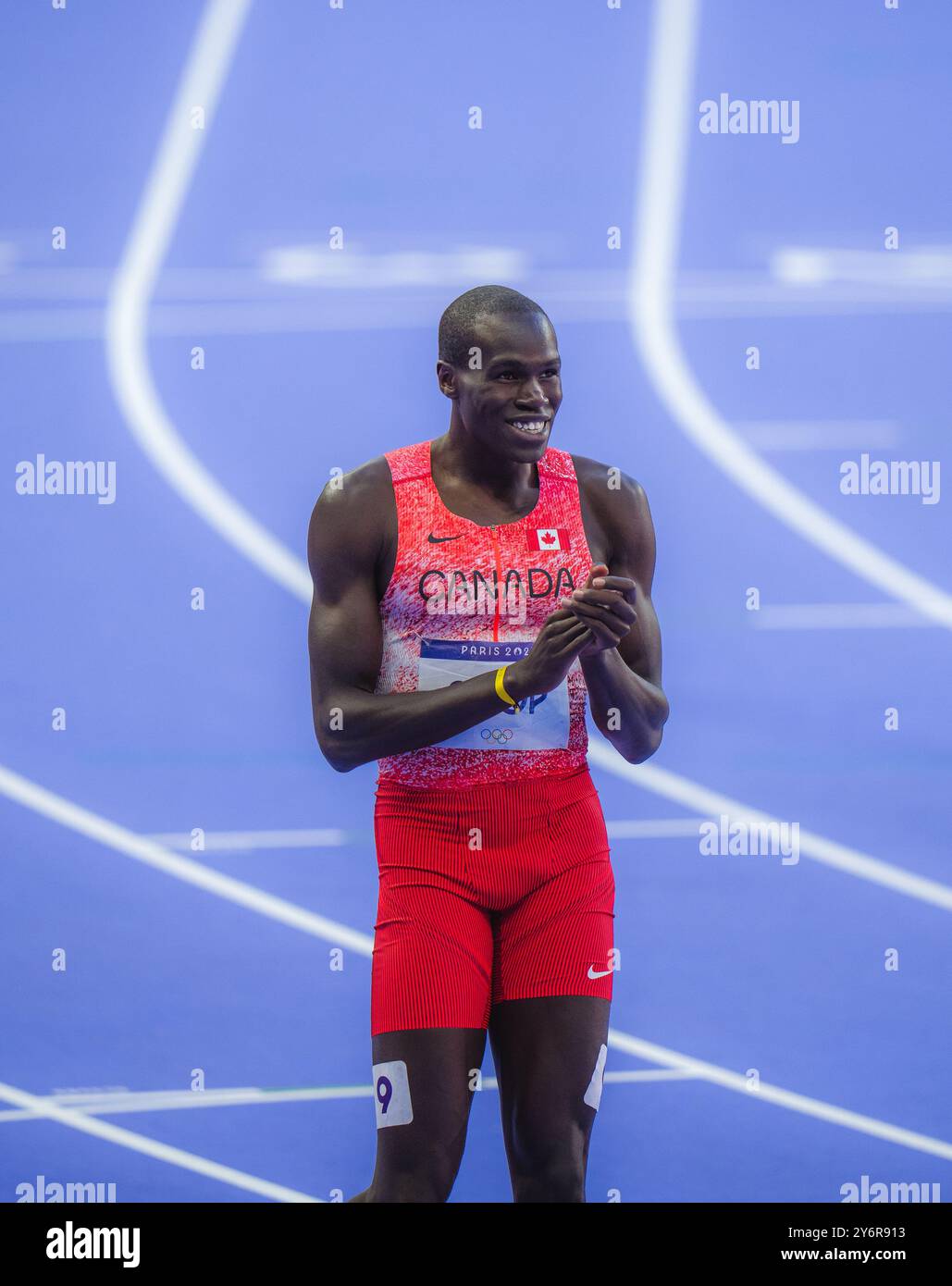 Marco Arop participating in the 800 meters at the Paris 2024 Olympic ...