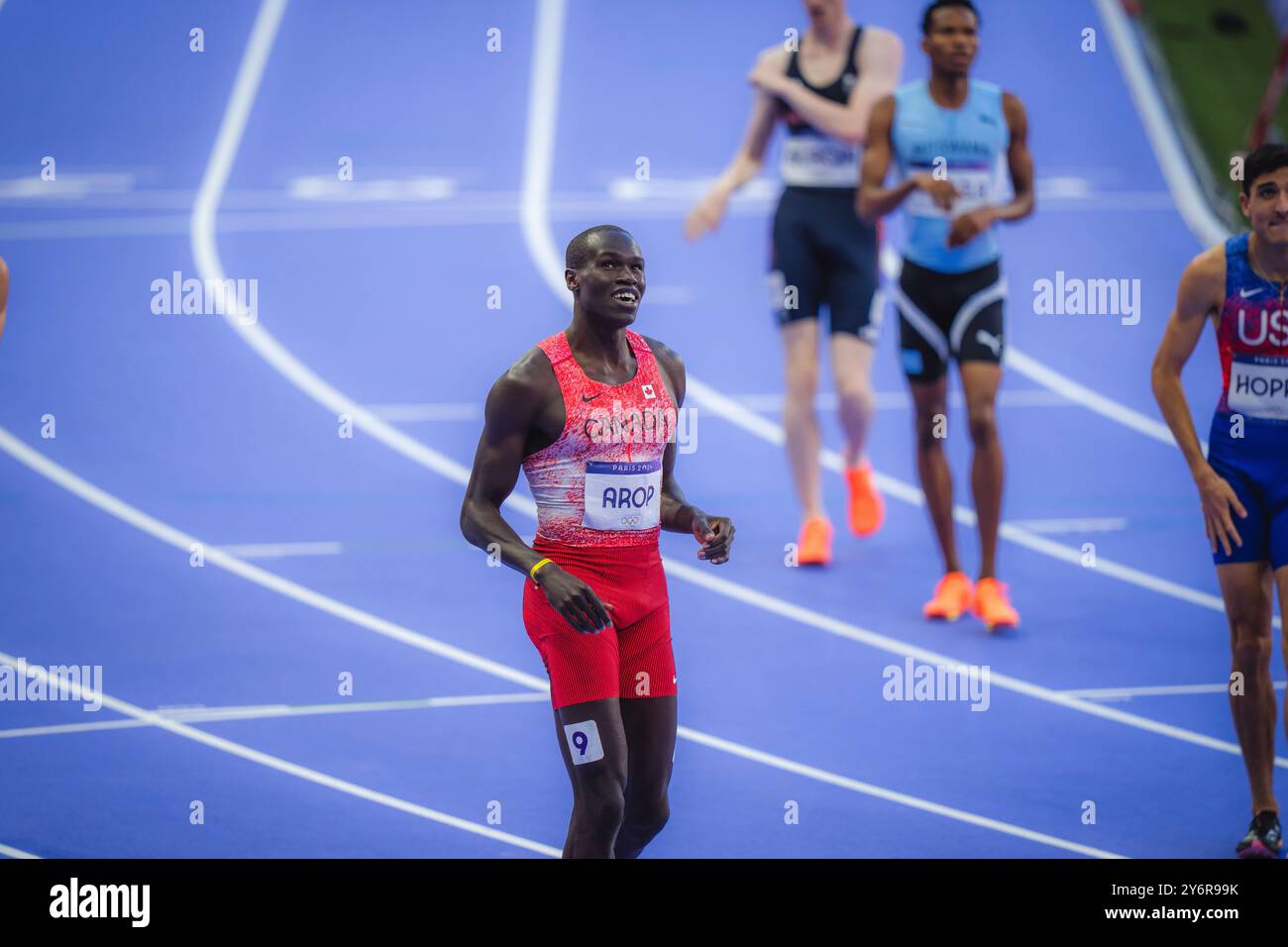 Marco Arop participating in the 800 meters at the Paris 2024 Olympic ...