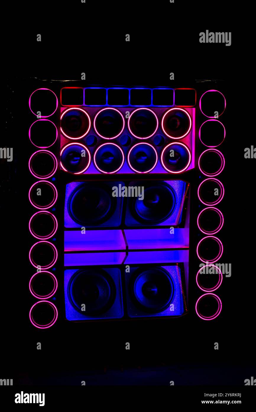 Light-up music speaker system on the car. Acoustic music for parties ...