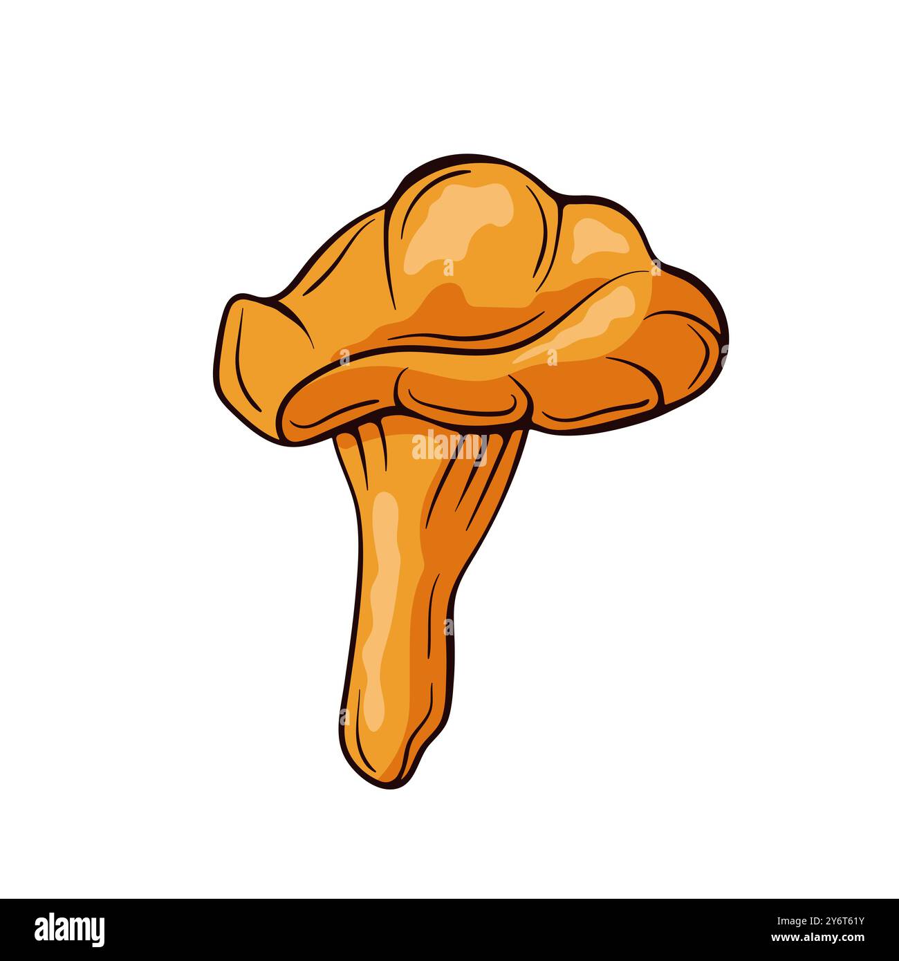 Golden chanterelle mushroom in cartoon style. Perfect for nature design, botanical project, educational material and foraging guides. Icon isolated on Stock Vector
