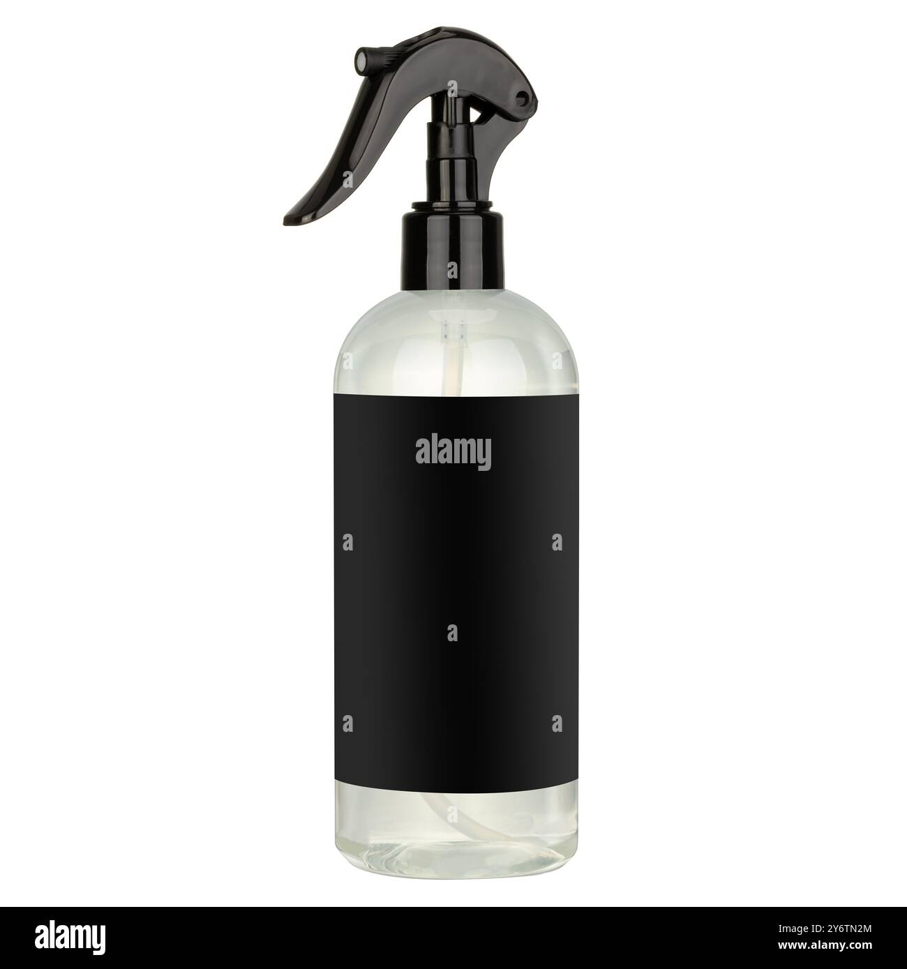 Transparent Spray Bottle with White Label Stock Photo
