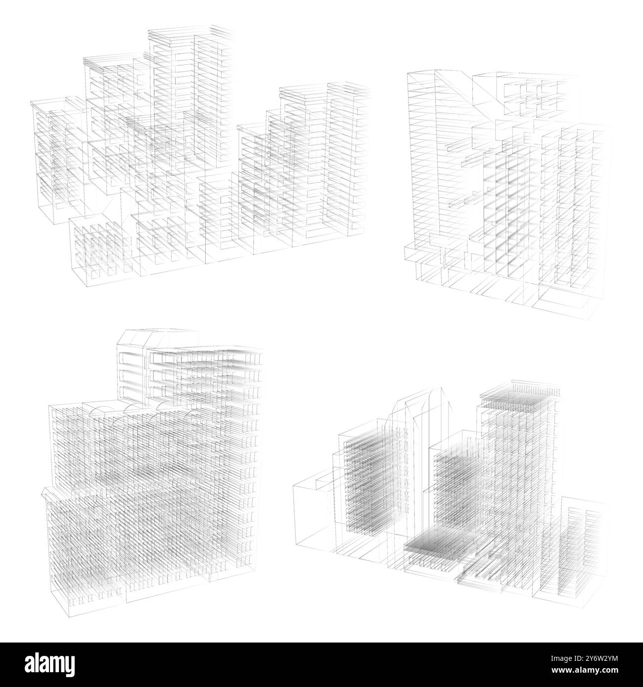 Abstract architecture line drawing, buildings wireframe illustration ...
