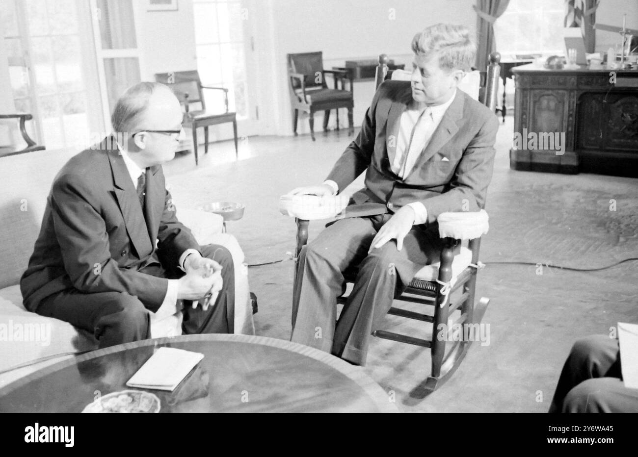 US PRESIDENT JOHN F KENNEDY AT THE WHITE HOUSE IN ROCKING CHAIR / 18 ...