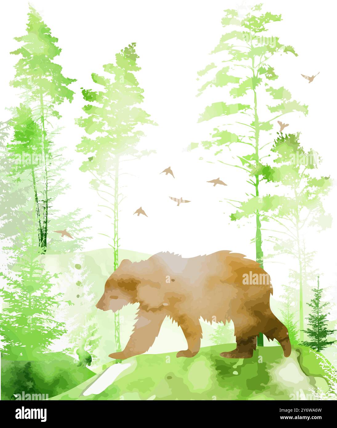 Bear in the forest in watercolor. hand drawing. Not AI, Vector ...