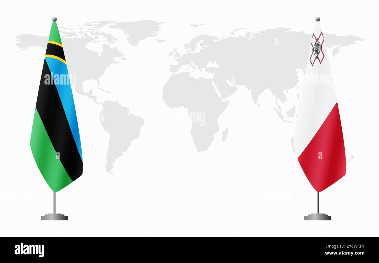 Zanzibar and Malta flags for official meeting against background of ...