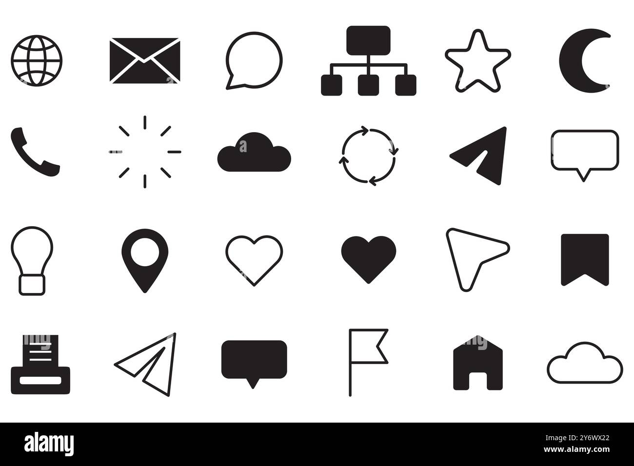 Globe icon. Envelope symbol. Cloud figure. Speech bubble emblem. Stock Vector