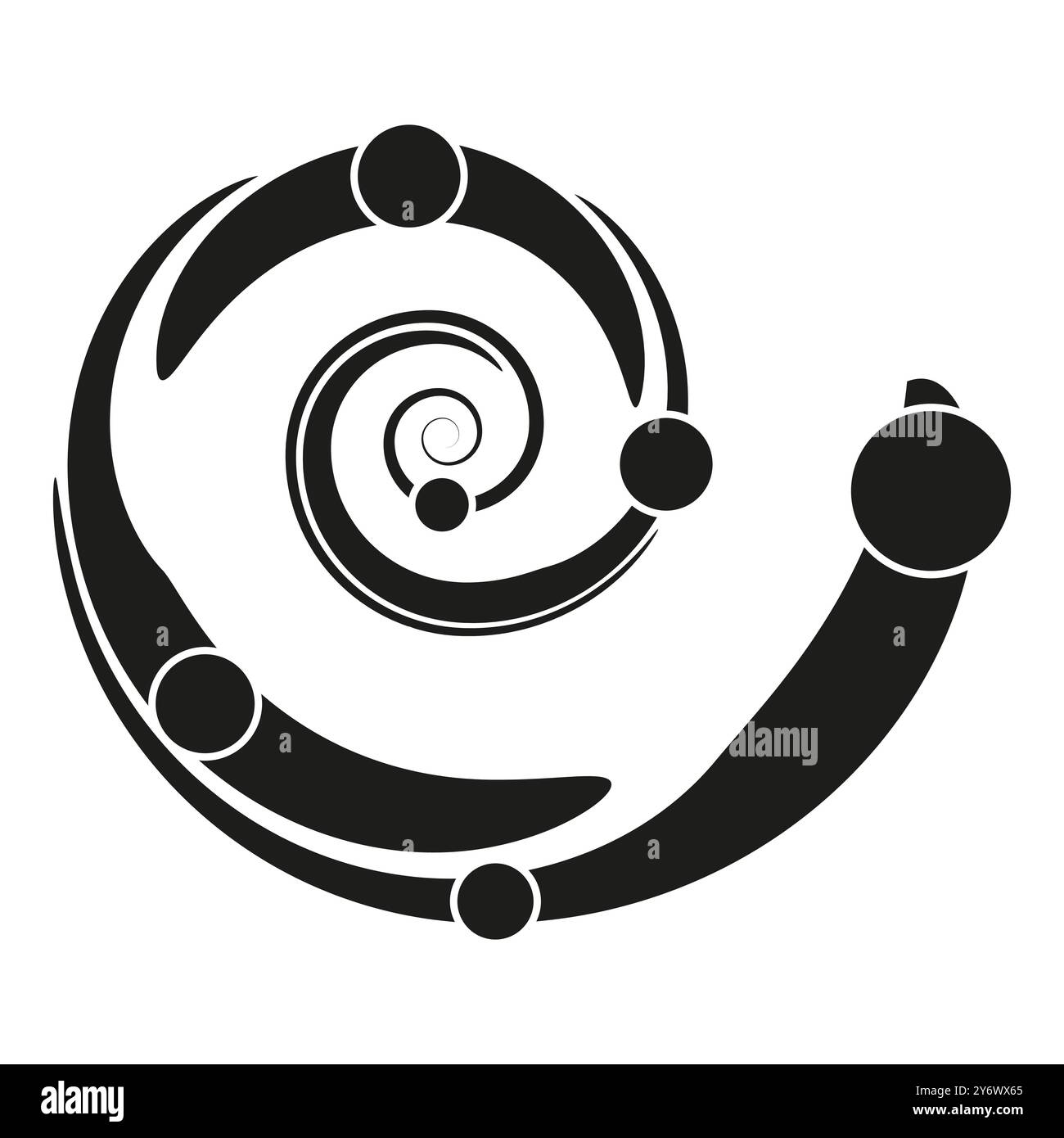 Spiral abstract design with circular elements in black and white ...