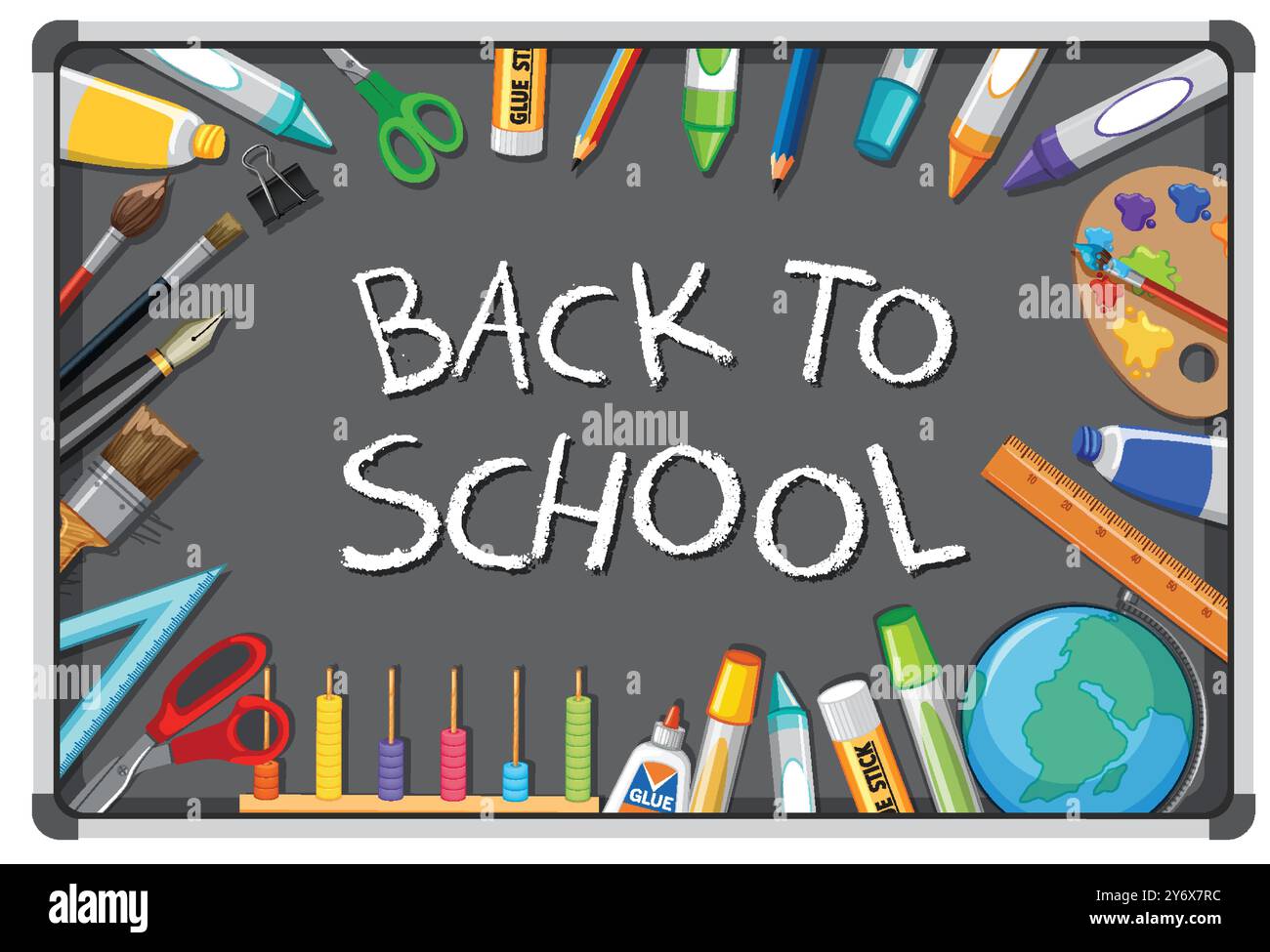 Colorful school supplies on a chalkboard background Stock Vector Image ...