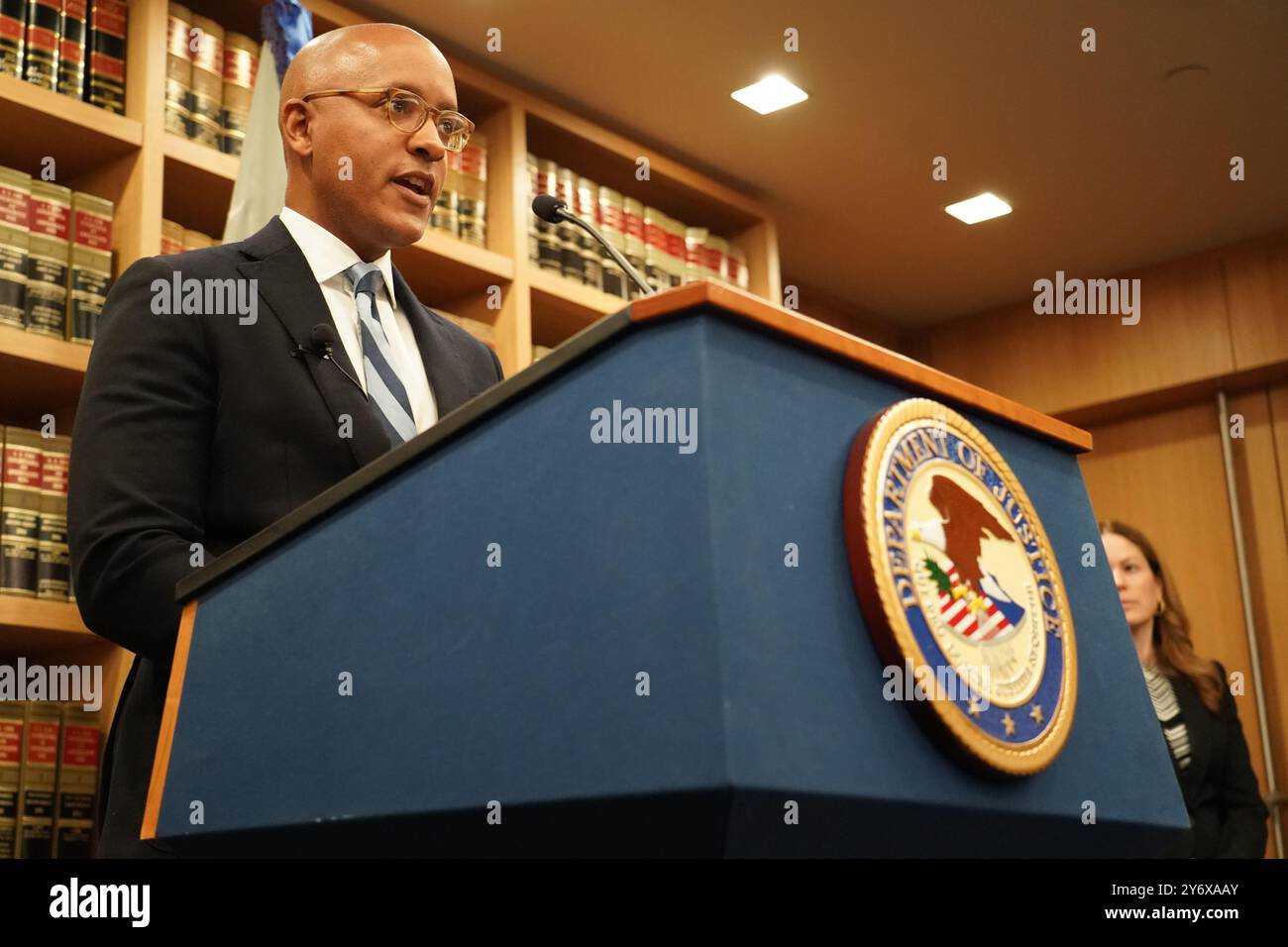 New York, United States. 25th Sep, 2024. Damien WIlliams US. Attorney for the Southern District of New York unseals charges against New york City Mayor, Eric Adams for bribery, conspiracy, and campaign finance charges. Credit: SOPA Images Limited/Alamy Live News Stock Photo