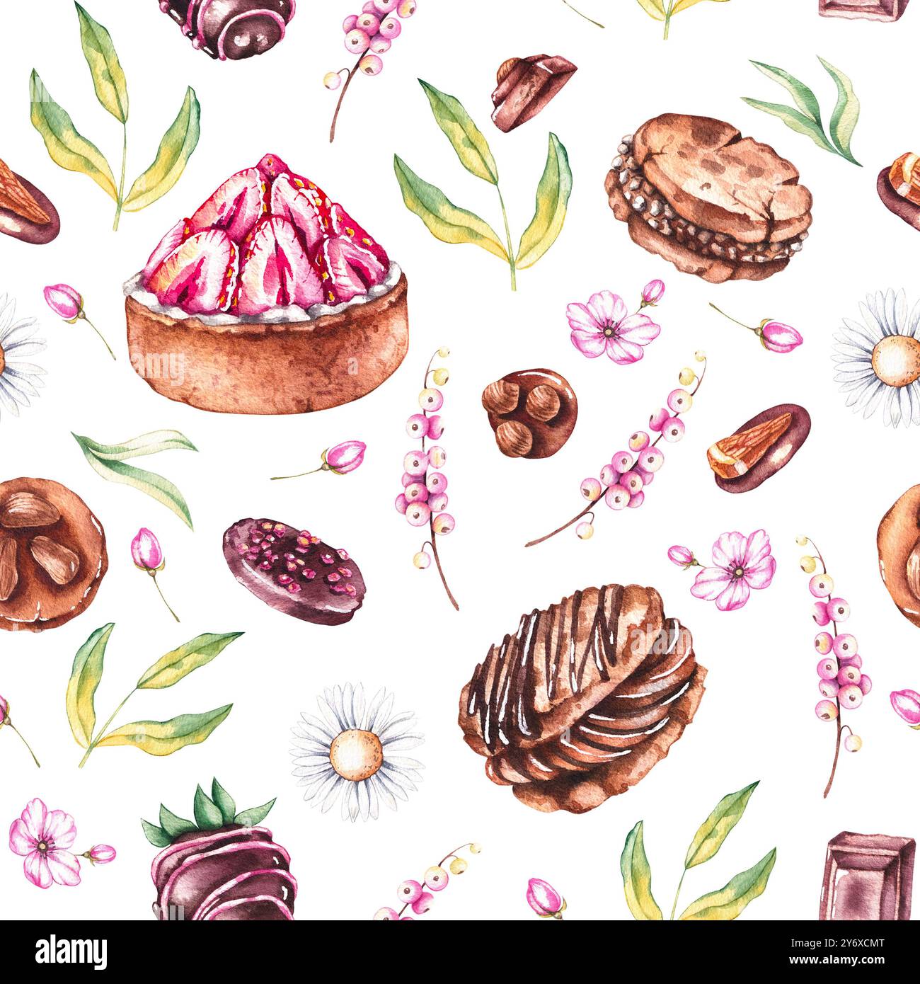 Watercolor desserts with flowers illustration collection Stock Photo ...