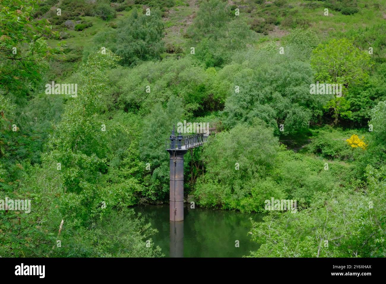 Tower rising from Carding Mill reservoir Stock Photo