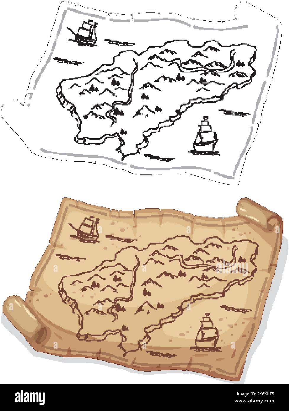 Old map with ships and islands Stock Vector Image & Art - Alamy