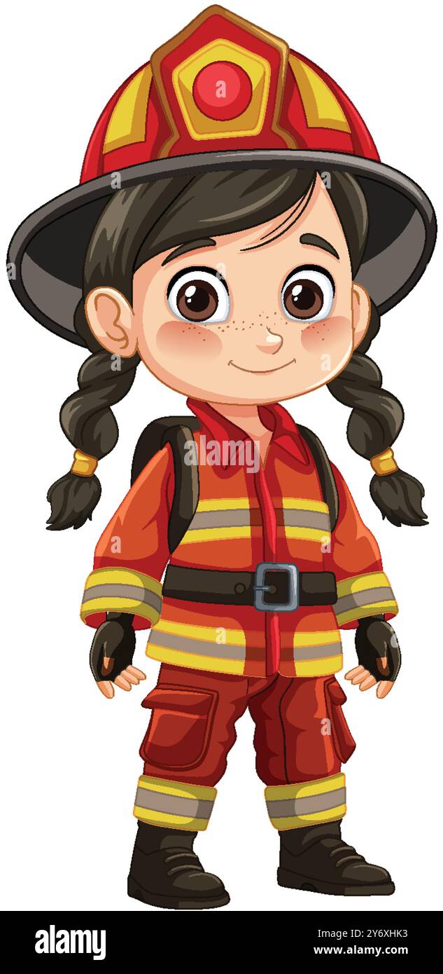 Illustration of a child firefighter in gear Stock Vector Image & Art ...
