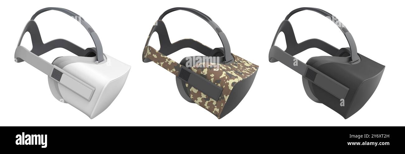 Virtual reality glasses and headset isolated on white background with ...