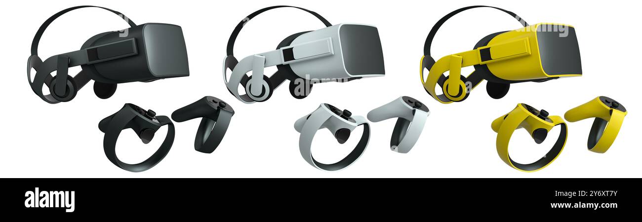 Virtual reality glasses and headset with controllers isolated on white ...
