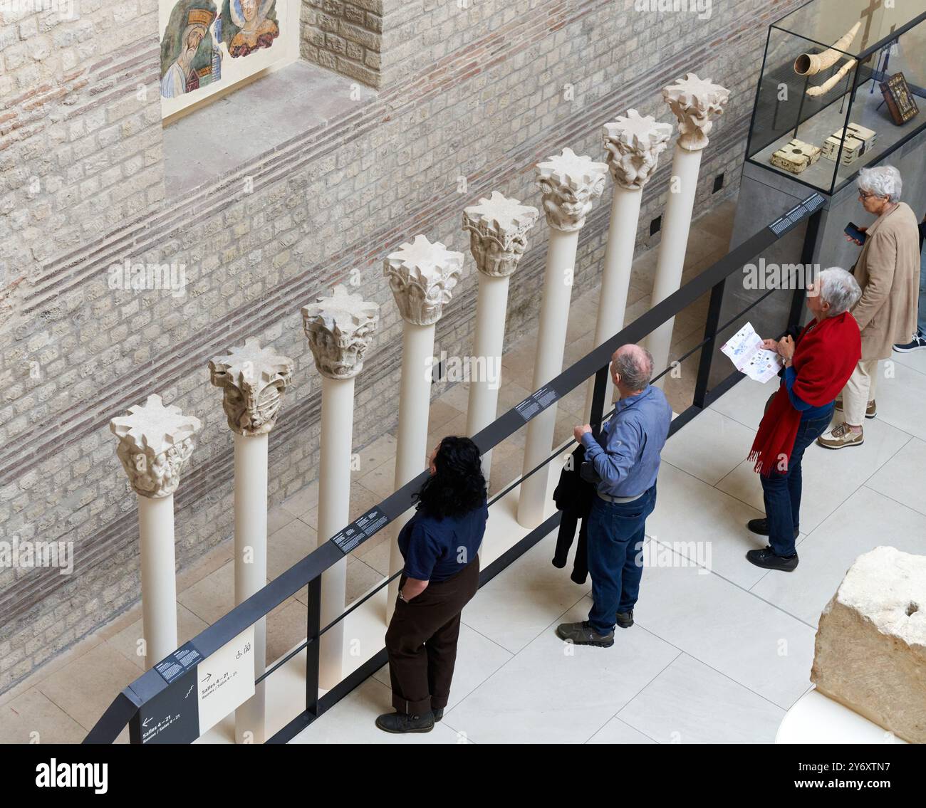 Eight cloister capitals, Scenes from the story of Adam and Eve, Scenes from the story of Noah, Scenes from the story of Abraham, Scenes from the child Stock Photo