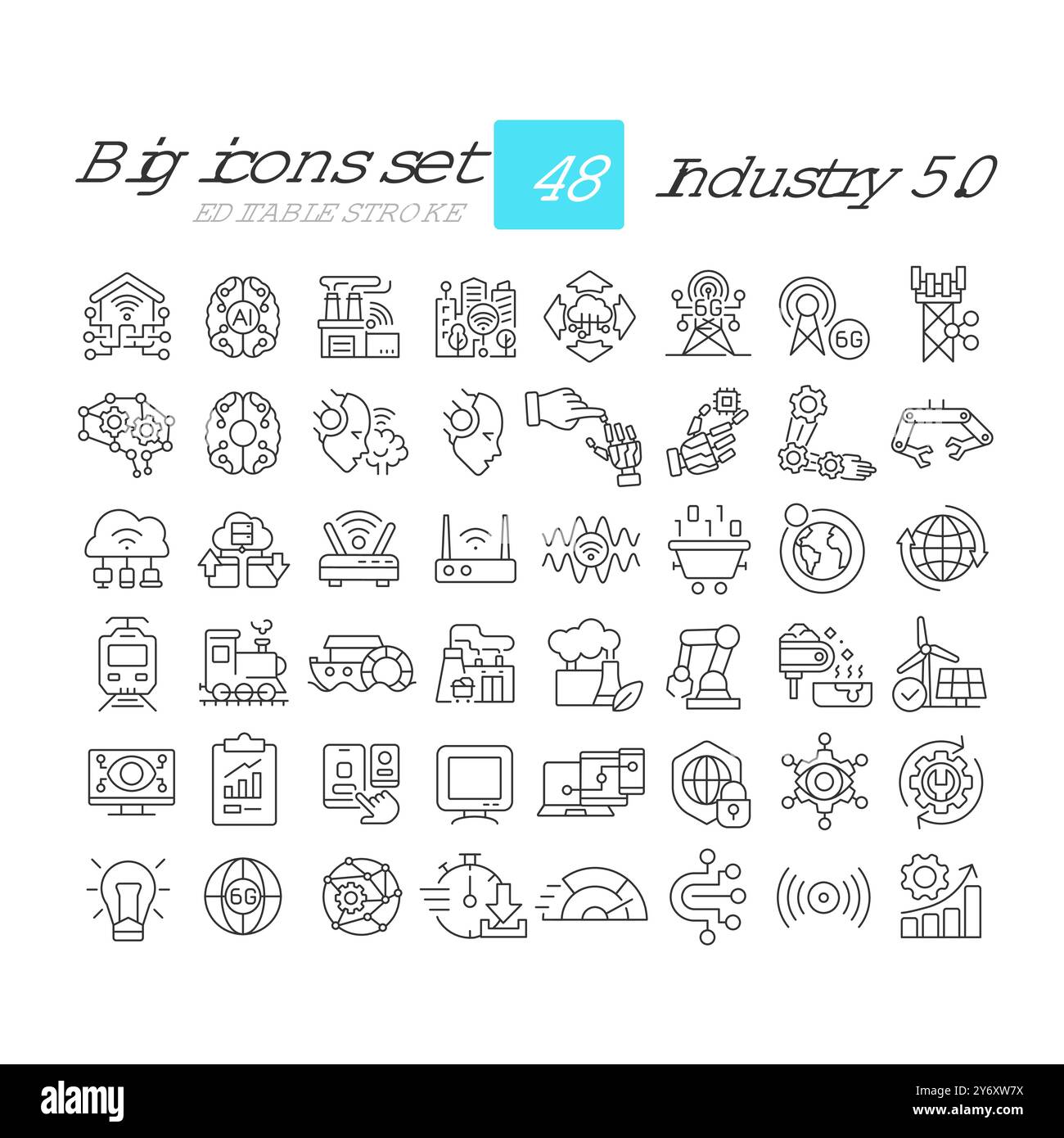 Industry 5.0 linear icons set Stock Vector