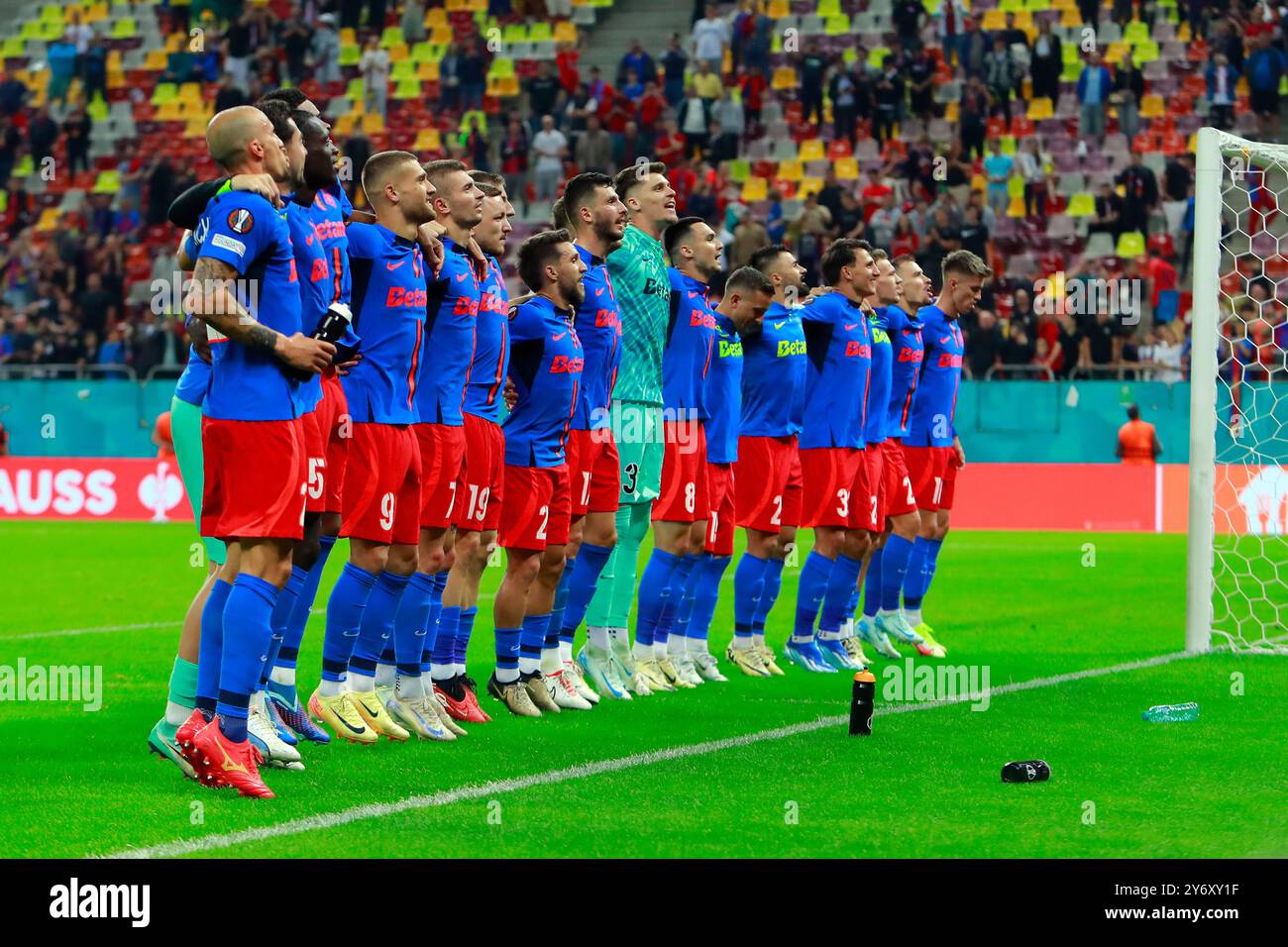 Bucharest, Romania. 26th Sep, 2024. FCSB's head coach Elias Charalambous  looks on before a UEFA Europa League match between FCSB and FK RFS in  Bucharest, Romania, Sept. 26, 2024. Credit: Cristian Cristel/Xinhua/Alamy