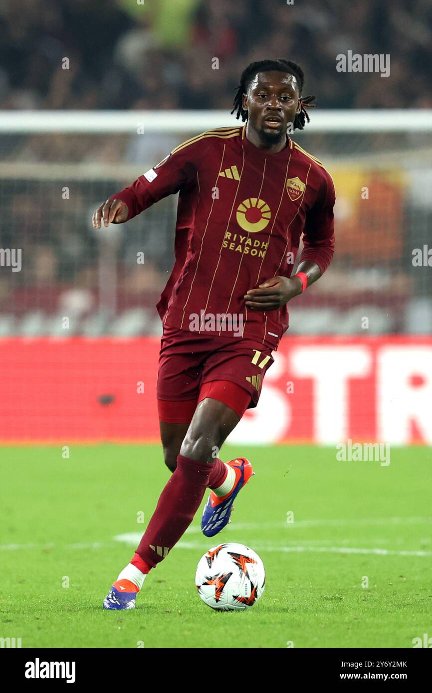 Rome, Italy 26.9.2024: Manu Kone of Roma during the UEFA Europa League 2024-2025  day 1, football match between AS Roma vs Athletic Club  Bilbao at Ol Stock Photo