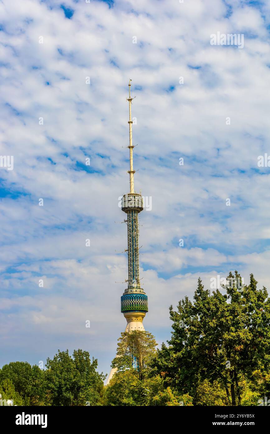 Tashkent, Uzbekistan - 09, 15, 2023: Tashkent TV tower in Uzbekistan against the blue sky Stock Photo