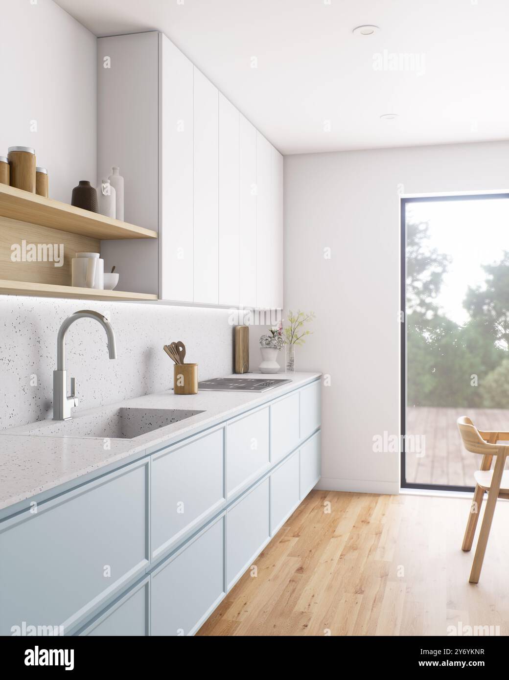 A modern kitchen with a bright design with attractive natural elements ...