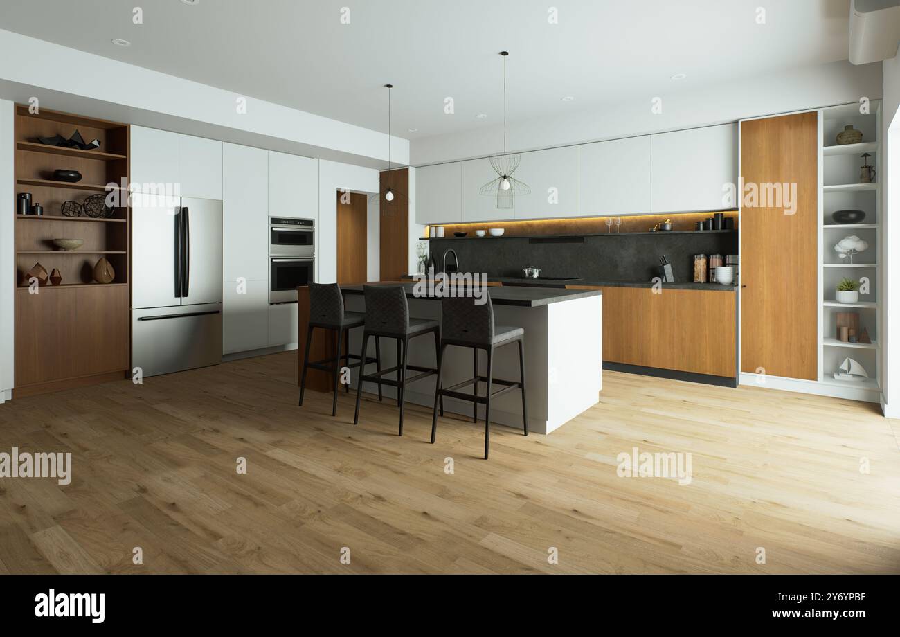 Discover a modern kitchen design with wooden accents and a spacious ...