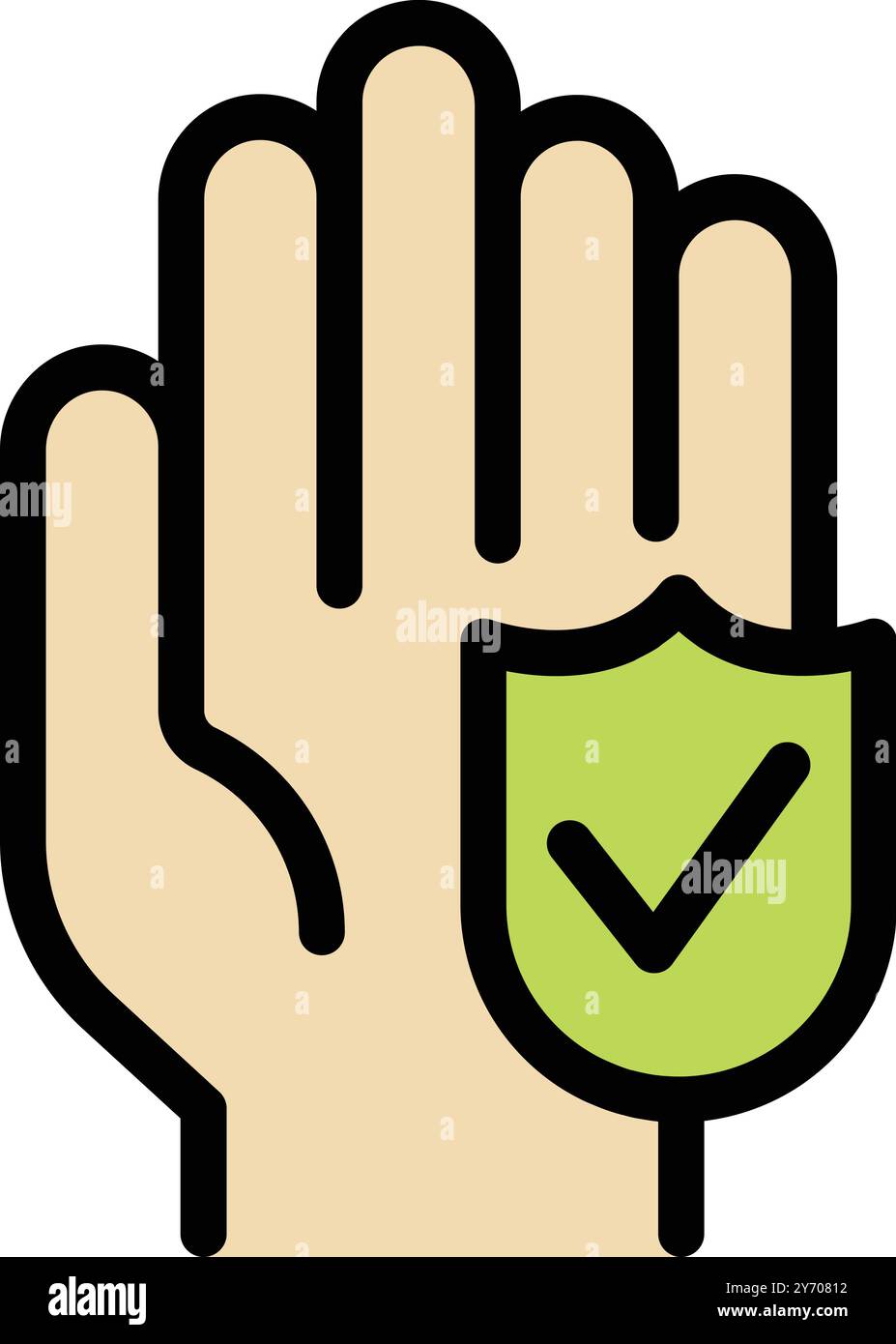 Open hand with protection shield and check mark icon, symbolizing ...