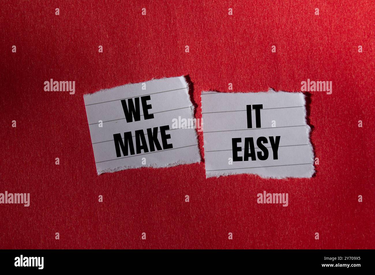 We make it easy message written on ripped torn paper piece with red ...