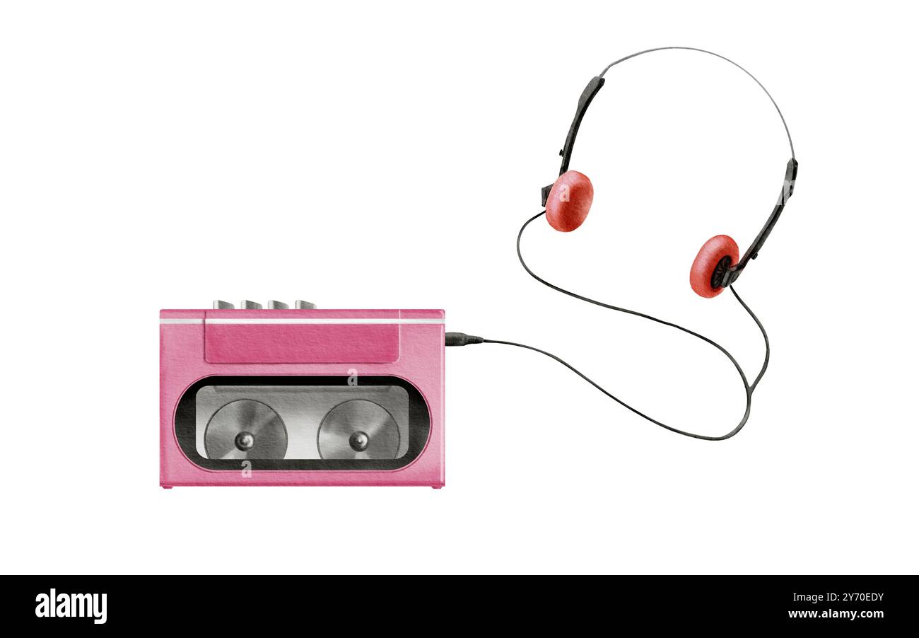 Portable 80's, 90's style retro cassette player in pink color with no ...