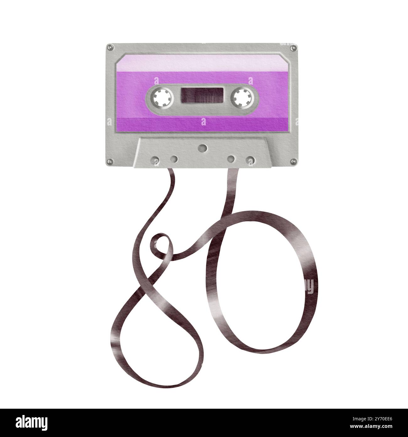 Cassette from portable 80's, 90's style retro player in grey and purple ...