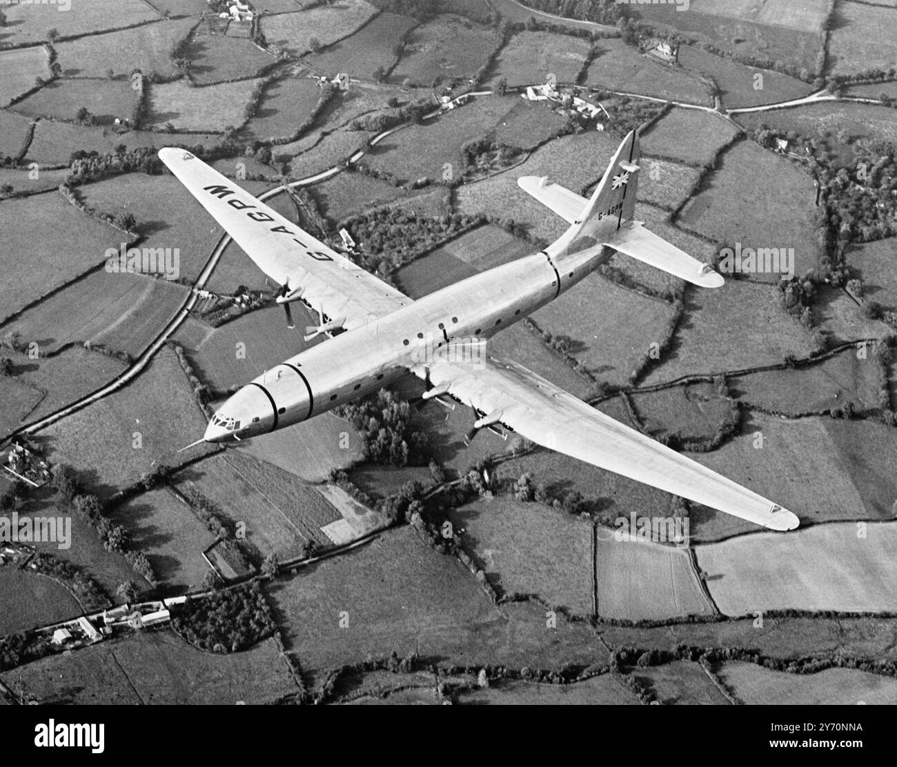 BRABAZON FLIES FOR FIRST TIME-CROSSED OVER BRISTOL CENTRE   The 130-ton Brabazon 1, world's biggest civil landplane , flew for the first time today .  Cheers rose from the thousands of people gathered round the airfield at Filton , Bristol , as they watched the monster plane become airborne at five minuets past noon on return from her first taxi-trip up the 3,000yards runway . Officials and mechanics joyously congratulated each other as they Brabazon rose to about 500 feet and made for Bristol , where she crossed over the city centre . For them it was the culmination of years of planning and l Stock Photo