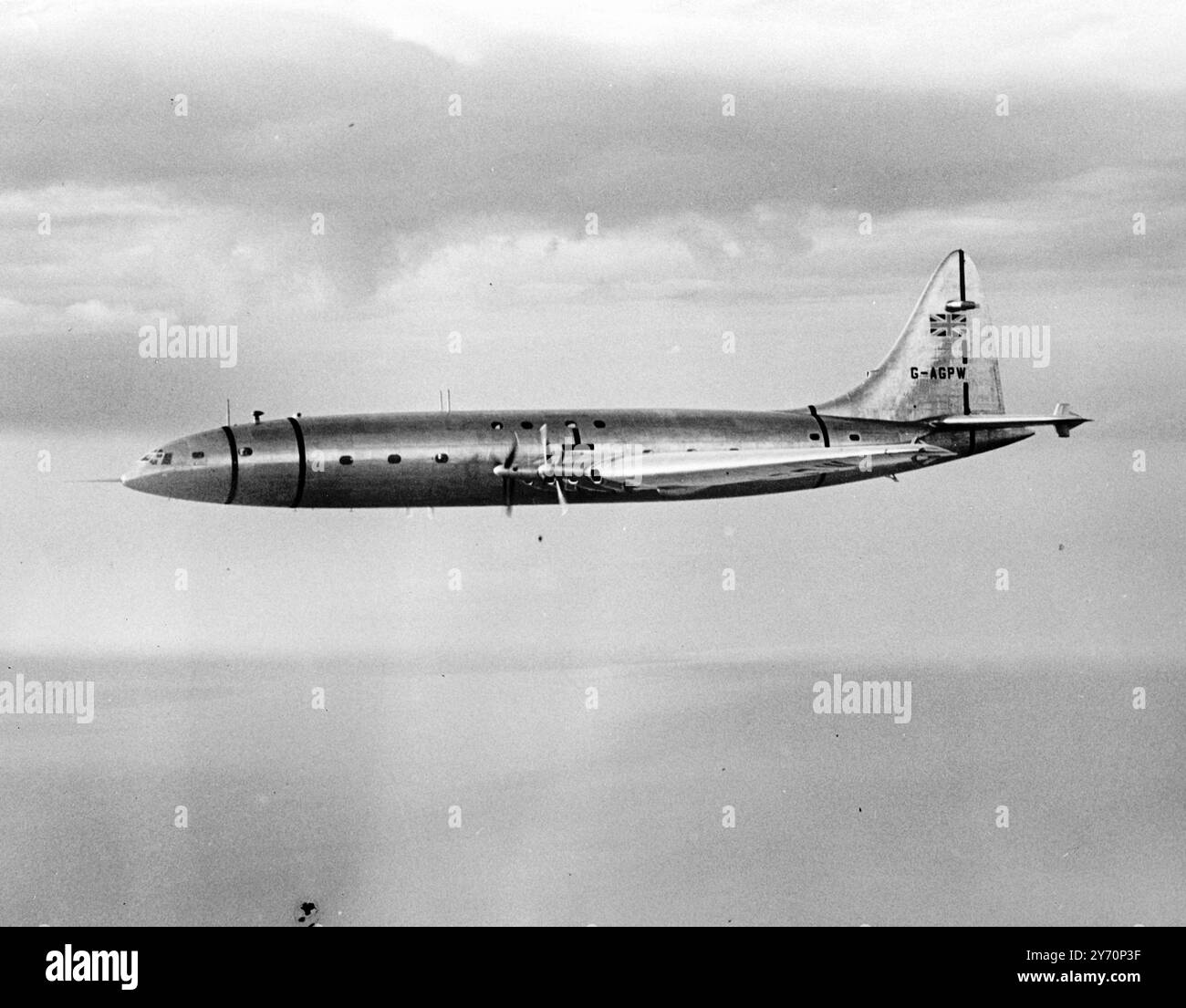BRABAZON FLIES FOR FIRST TIME-CROSSED OVER BRISTOL CENTRE   The 130-ton Brabazon 1, world's biggest civil landplane , flew for the first time today .  Cheers rose from the thousands of people gathered round the airfield at Filton , Bristol , as they watched the monster plane become airborne at five minuets past noon on return from her first taxi-trip up the 3,000yards runway . Officials and mechanics joyously congratulated each other as they Brabazon rose to about 500 feet and made for Bristol , where she crossed over the city centre . For them it was the culmination of years of planning and l Stock Photo