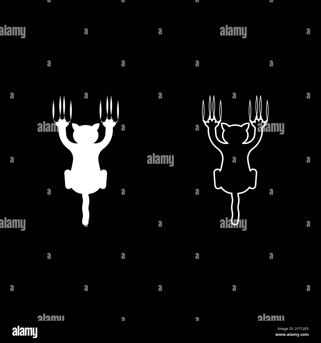 Cat scratching with claw marks harm set icon white color vector