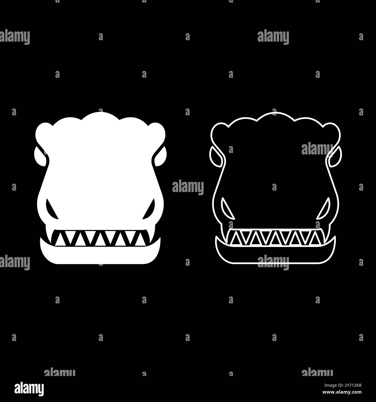 Head dinosaur dragon set icon white color vector illustration image simple solid fill outline contour line thin flat style Stock Vector