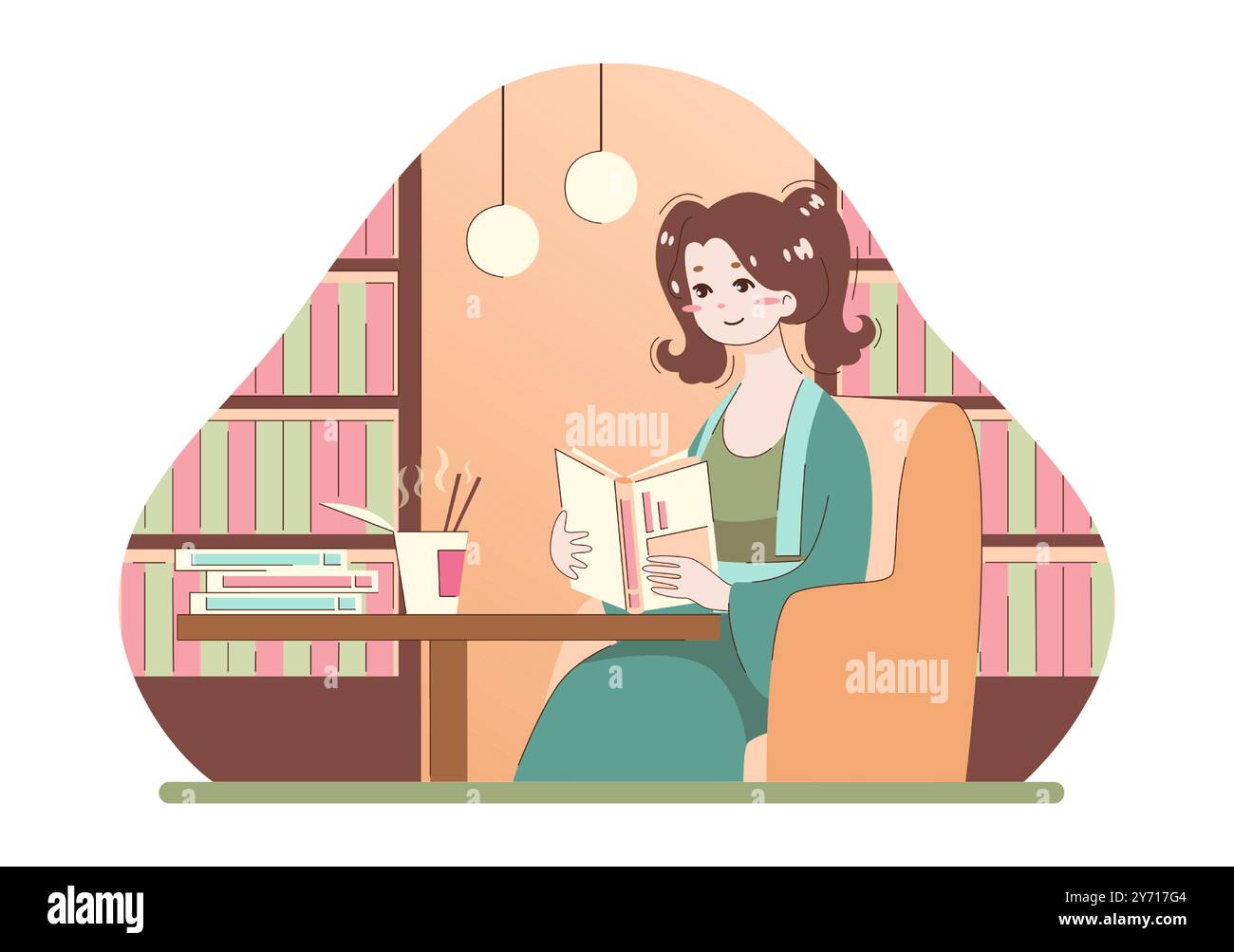 Asian girl reading a book in armchair. Young woman sitting with a book ...