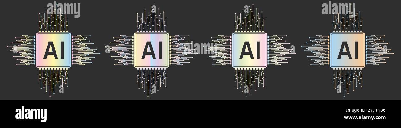 Electronic chip processor AI artificial intelligence icons, AI ...