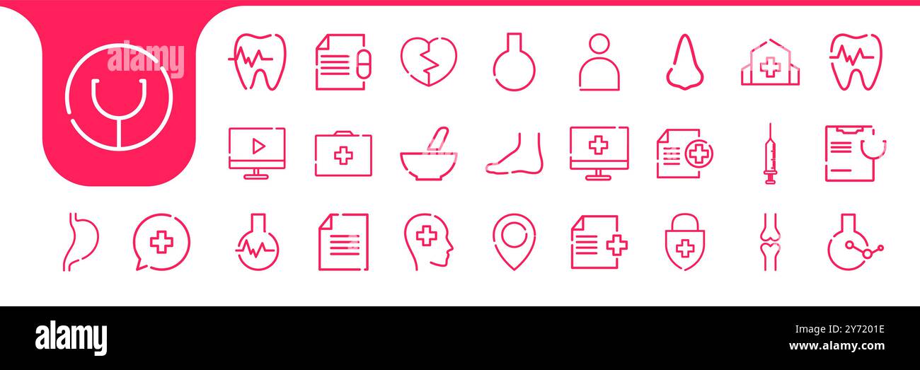 medical line art icon set design vector Stock Vector