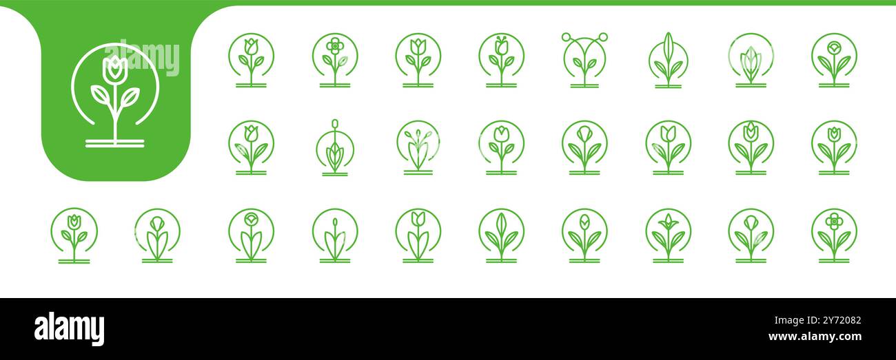 plant flower line minimal icon set collection design vector Stock Vector