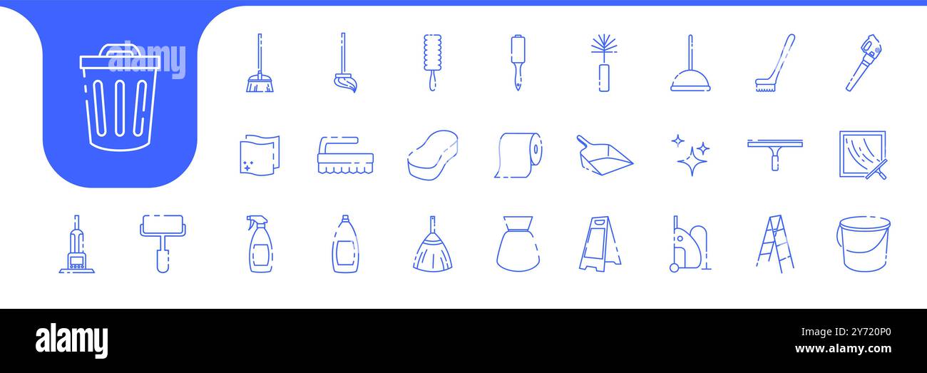 cleaning service equipment line icon set collection design vector Stock Vector