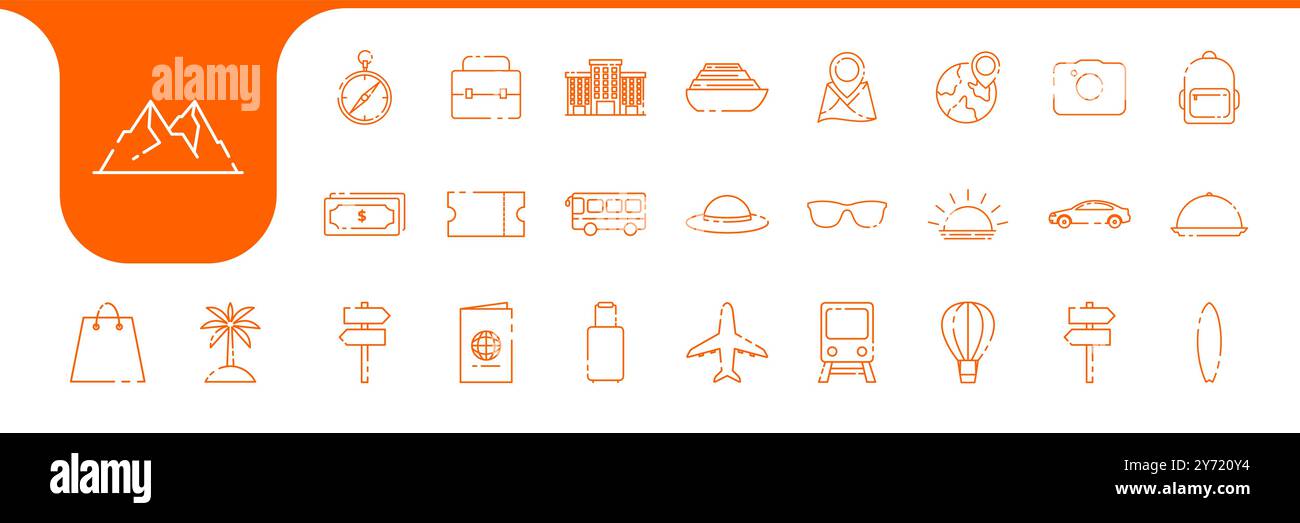 travel line icon set collection design vector Stock Vector