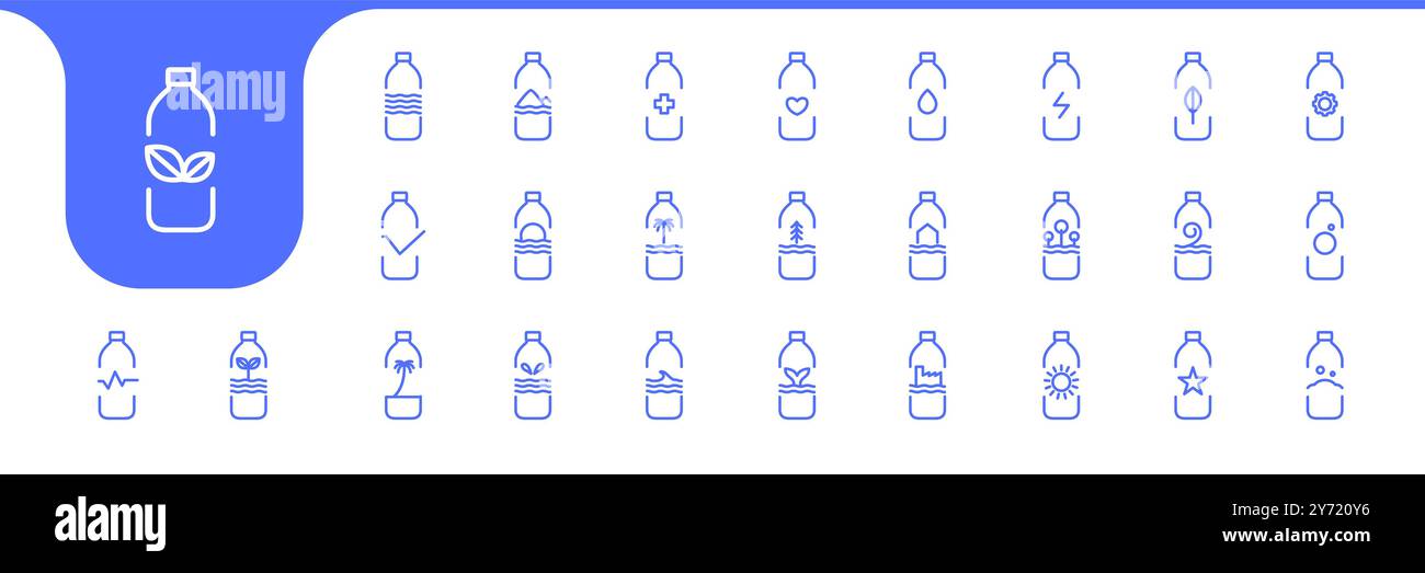 recycle bottle line minimal icon set collection design vector Stock Vector
