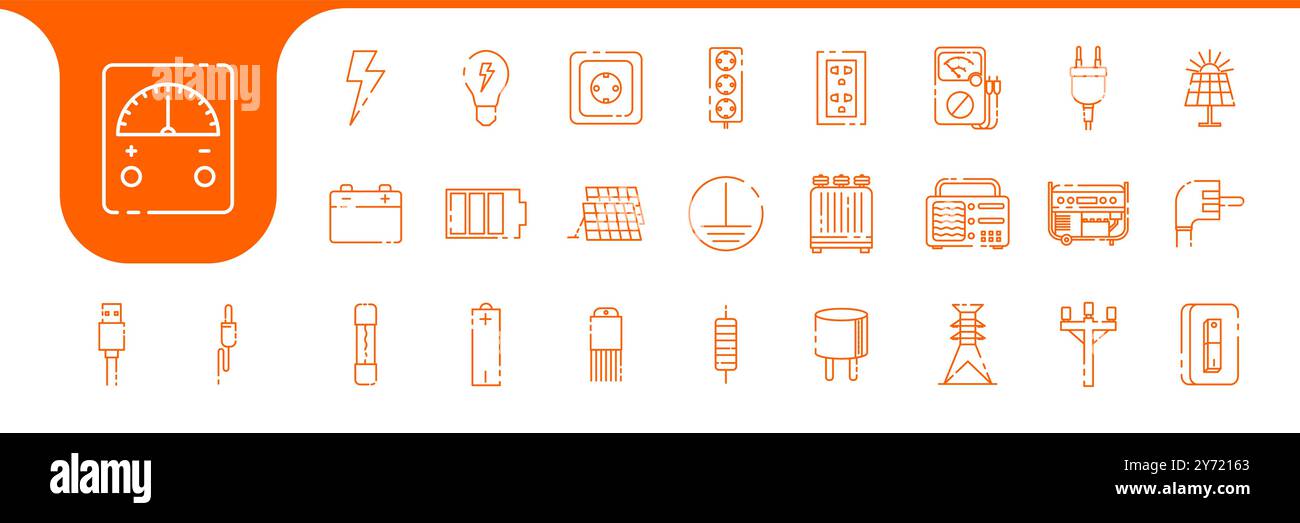 electrical duty lines icon set collection design vector Stock Vector