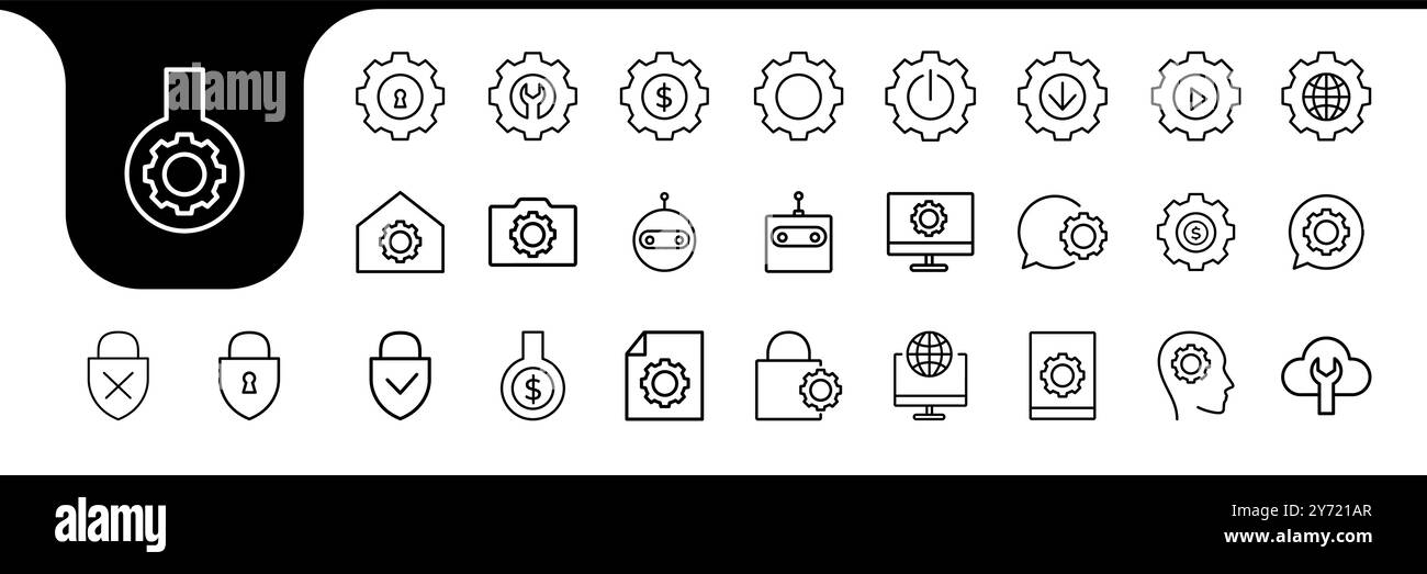 gear line icon set collection design vector Stock Vector