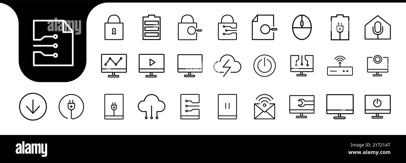 network connect technology line icon set collection deisgn vector Stock Vector