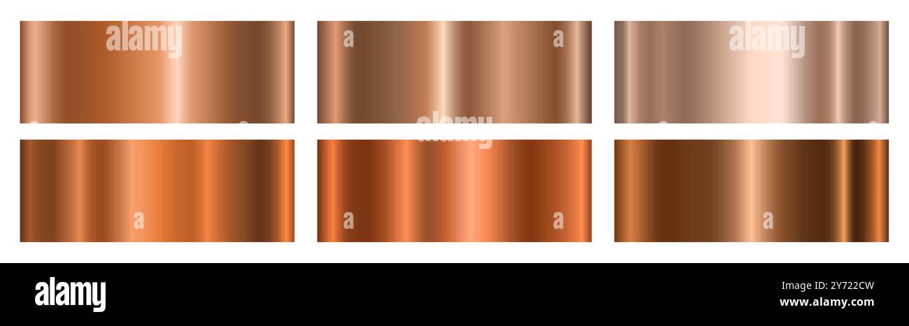 A set of copper metal gradients with a frame on a white background ...